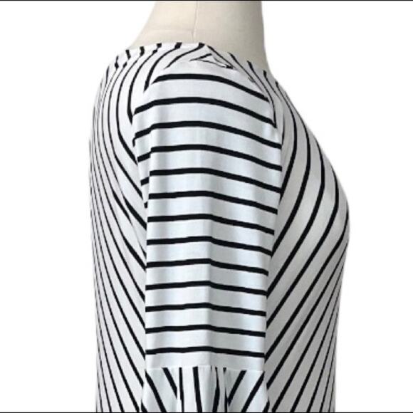 Chico’s White Black Stripe Bell Sleeve Midi Shift Dress Size 2 Women's 12/14 - Picture 7 of 13
